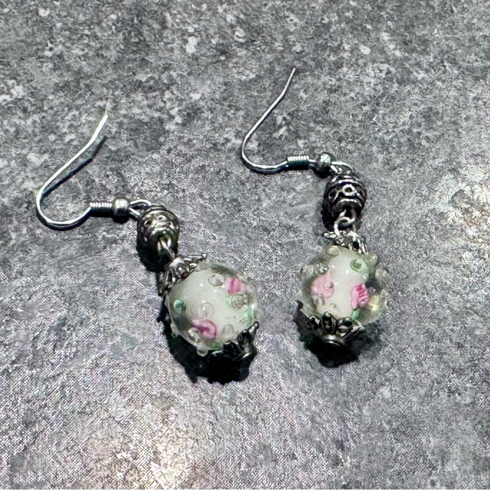Elegant Earrings featuring Vintage Glass Lampwork Beads